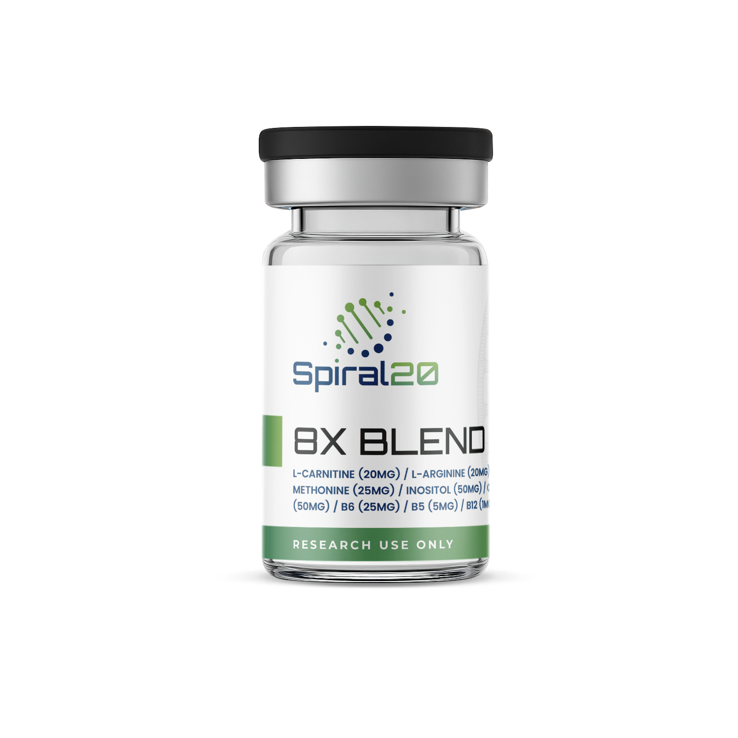 8X Blend L-Carnitine (20mg) / L-Arginine (20mg) / Methonine (25mg) / Inositol (50mg) / Choline (50mg) / B6 (25mg) / B5 (5mg) / B12 (1mg)